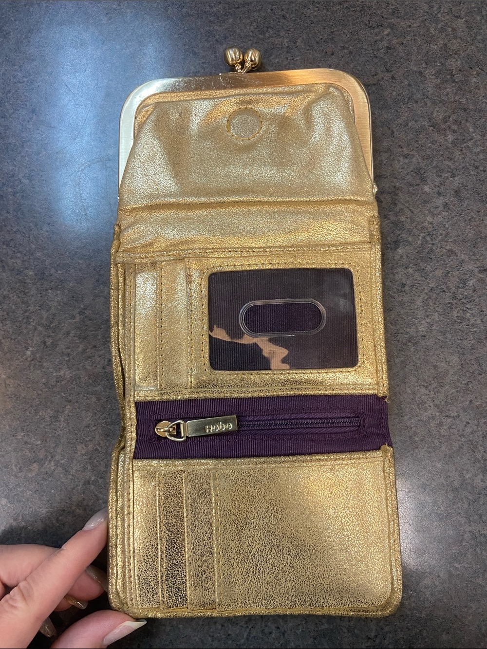 HOBO Gold Metallic Frame Kiss-Lock Clutch - Picture 3 of 5